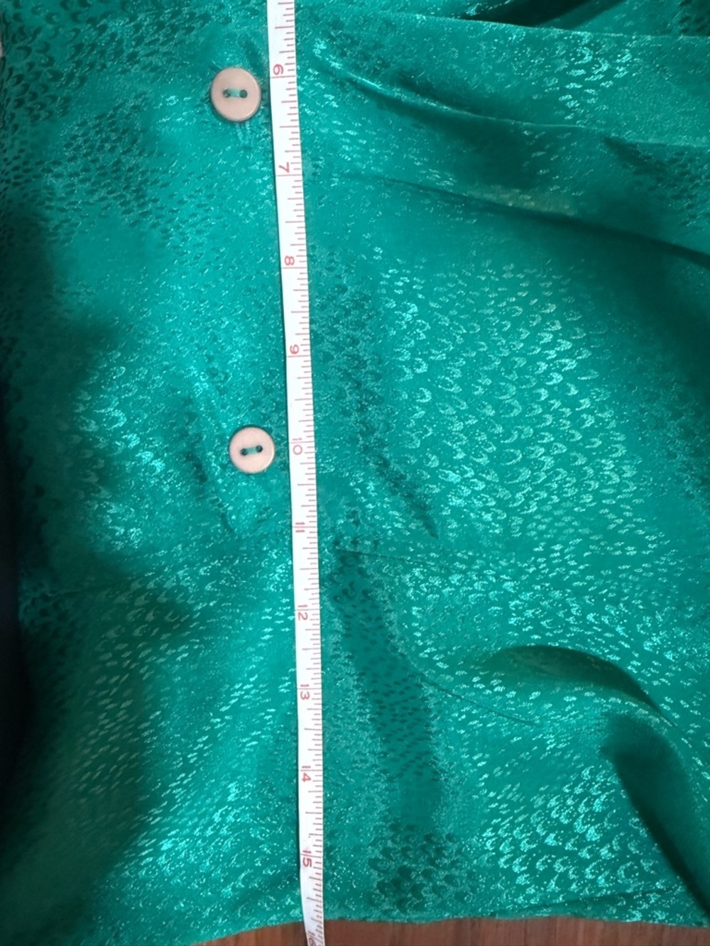 Vintage Emerald Satin Wrap Blouse 90s Textured Jacquard Top S/M - Picture 5 of 9